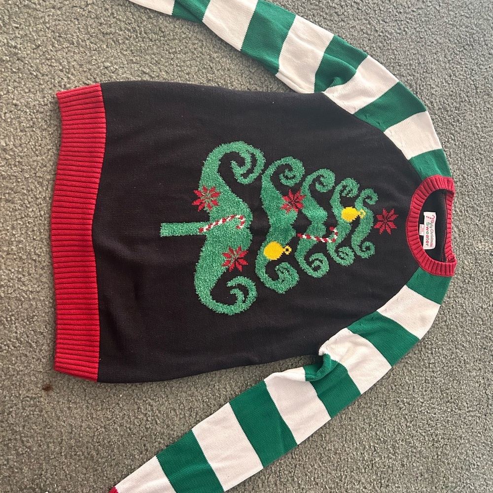 Ugly Christmas Sweater Red and Green Candy Cane Design